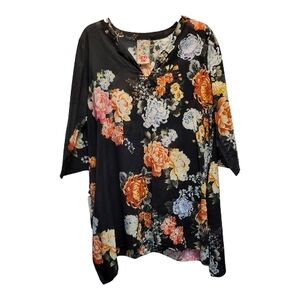 Johnny Was Women's 3/4 Sleeve Multicolor Floral Tunic - Size L*